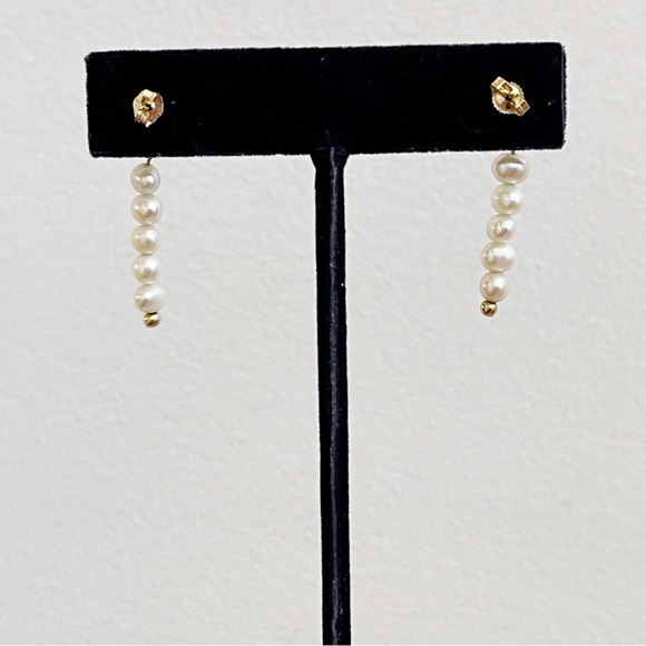 14K Gold Pearl Drop Earrings CU 1 1/4” Bridal - Picture 8 of 12